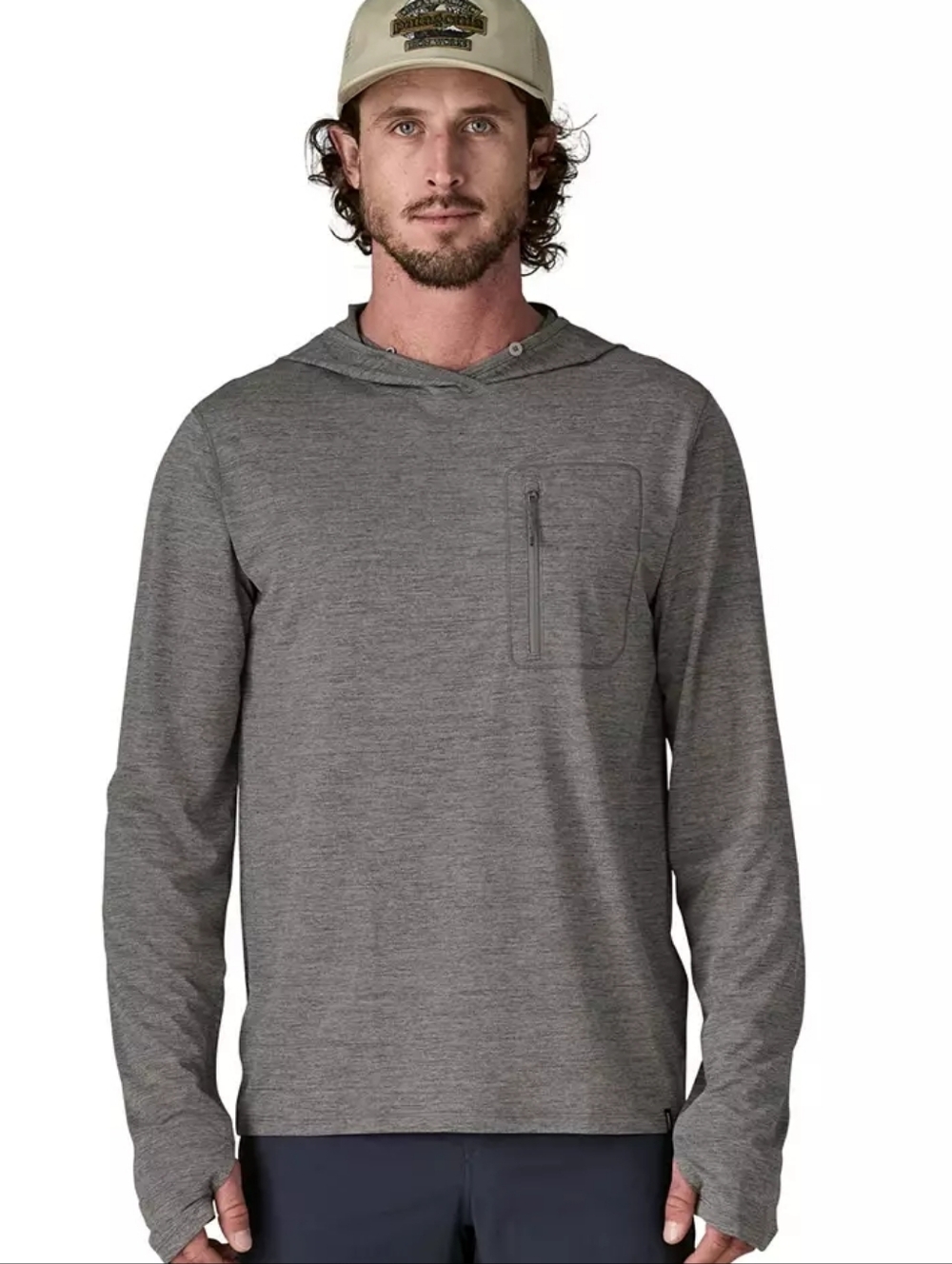 Patagonia Gray Hooded Long-Sleeve Pullover with Zip Chest Pocket